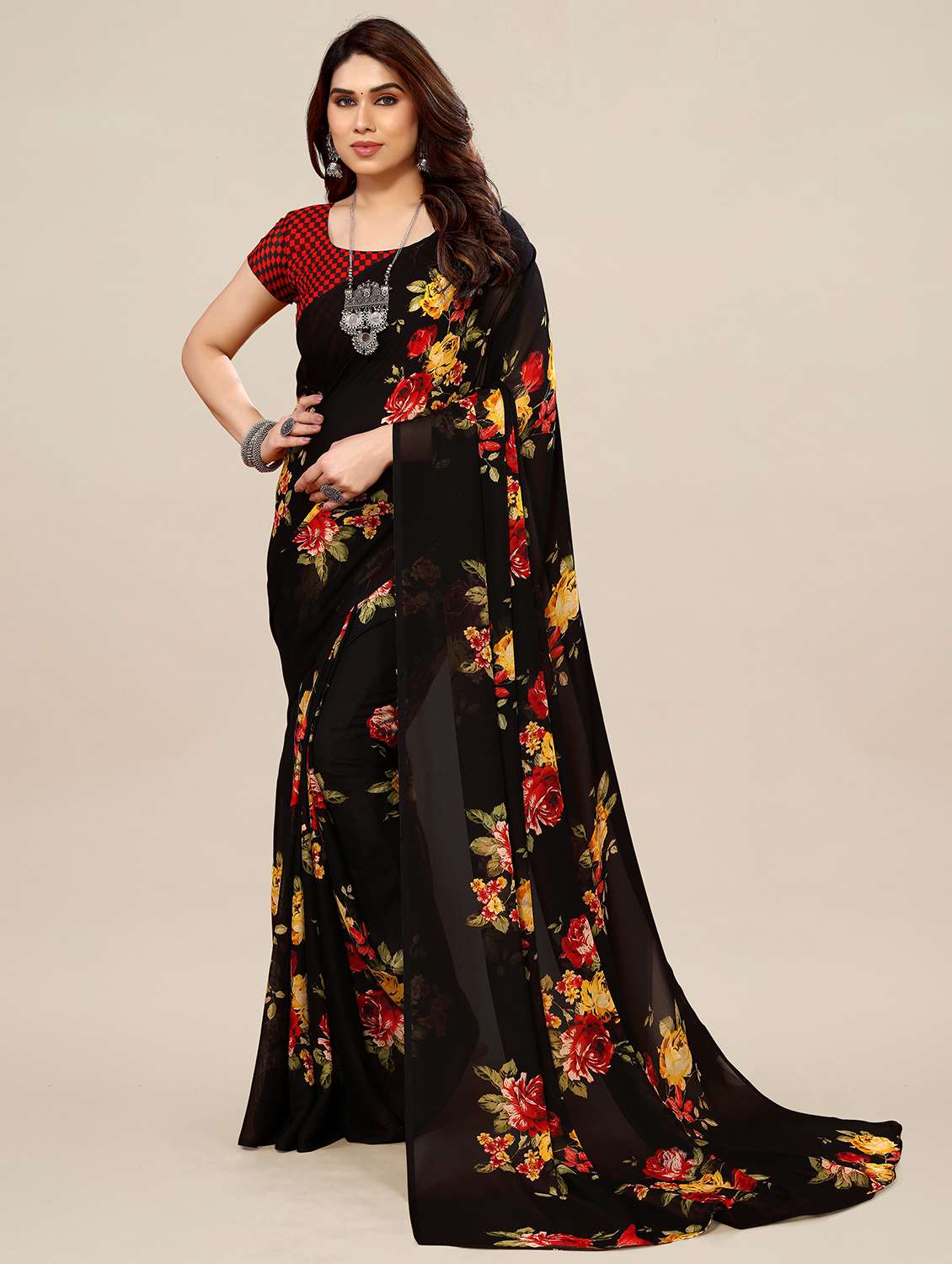 women printed casual wear saree with blouse