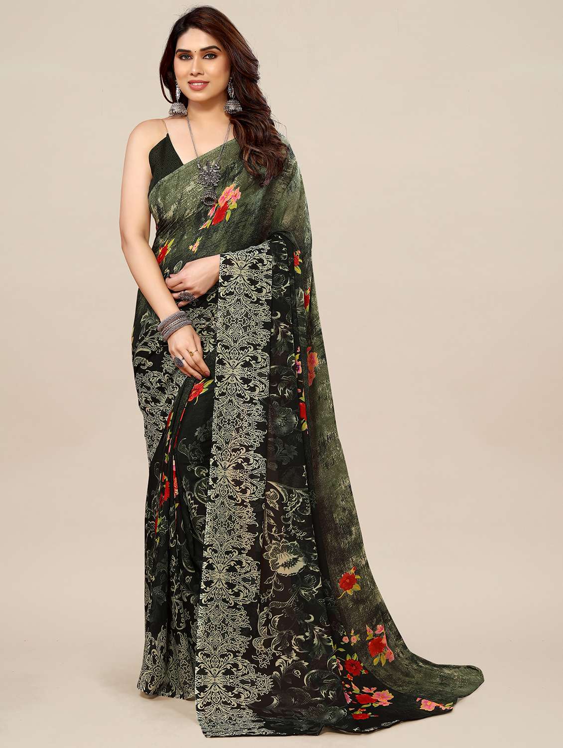 women printed casual wear saree with blouse