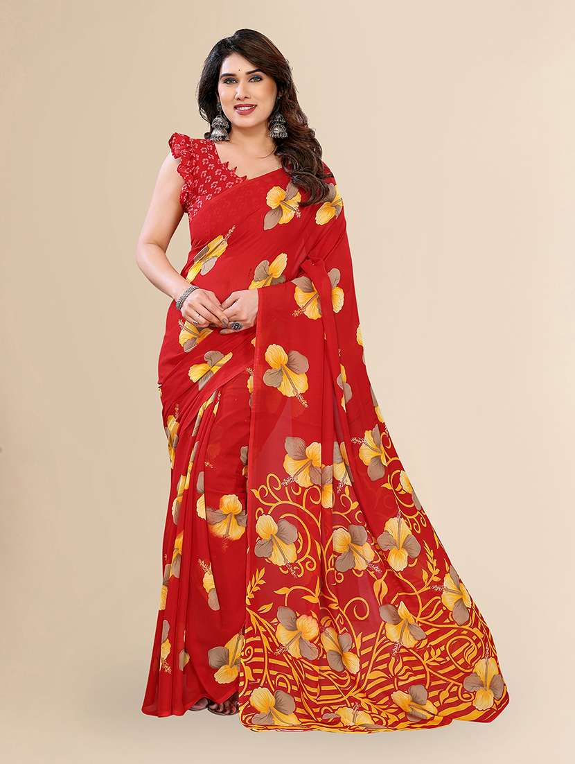 women printed casual wear saree with blouse