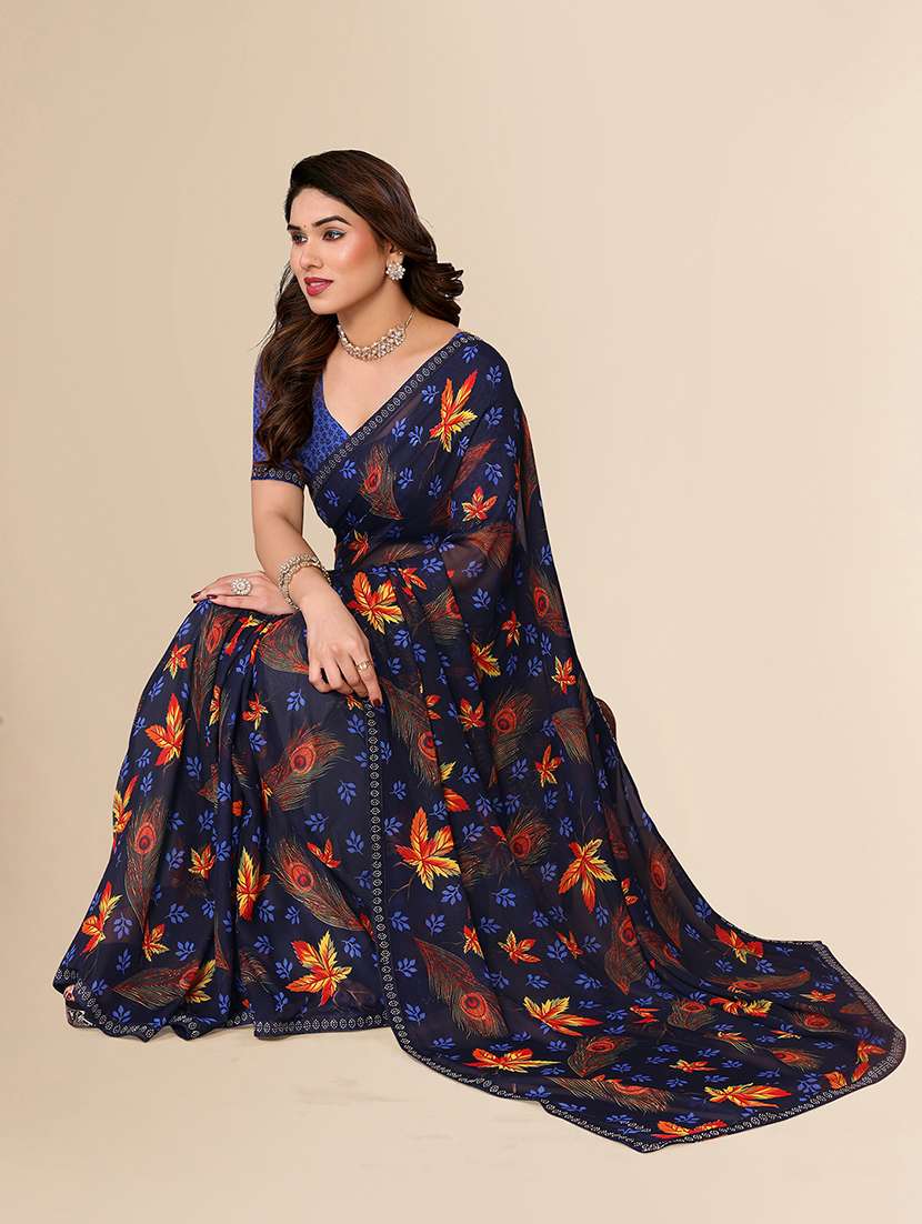 women printed casual wear saree with blouse - 22049568 -  Standard Image - 2