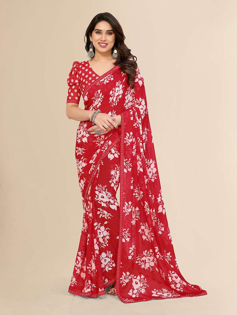 women printed casual wear saree with blouse