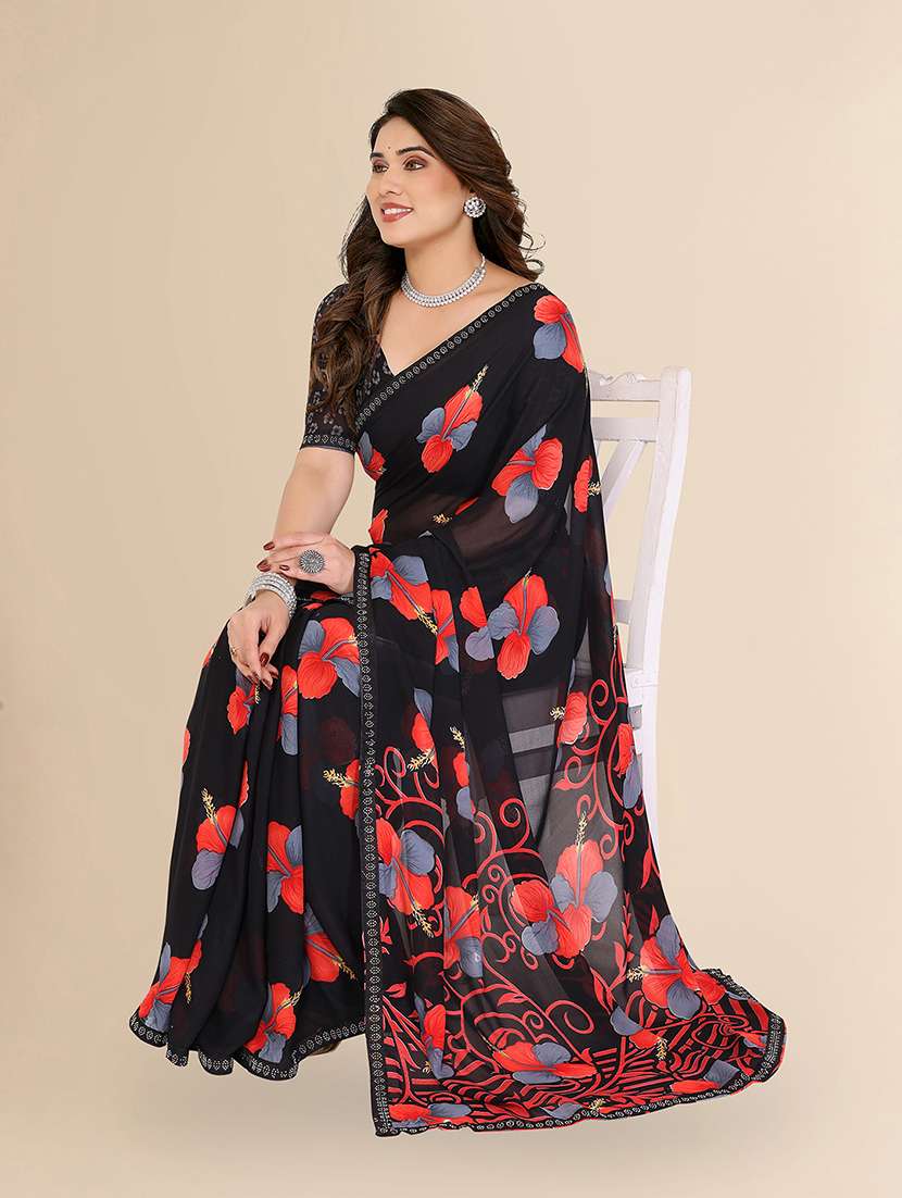 women printed casual wear saree with blouse - 22049618 -  Standard Image - 2