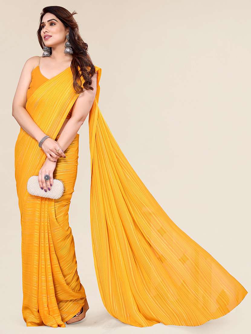 women striped plain saree with blouse - 22050036 -  Standard Image - 2