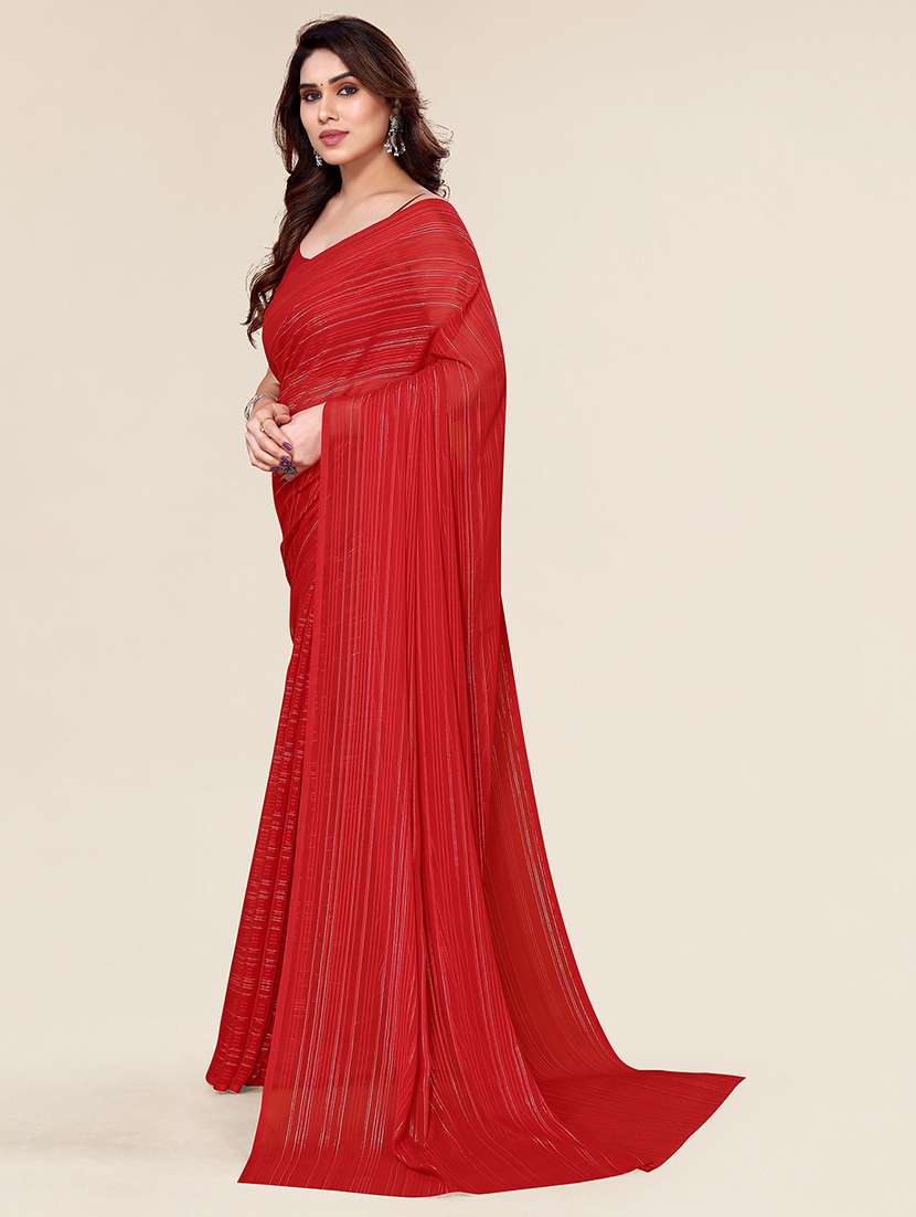 women striped plain saree with blouse - 22050037 -  Standard Image - 2