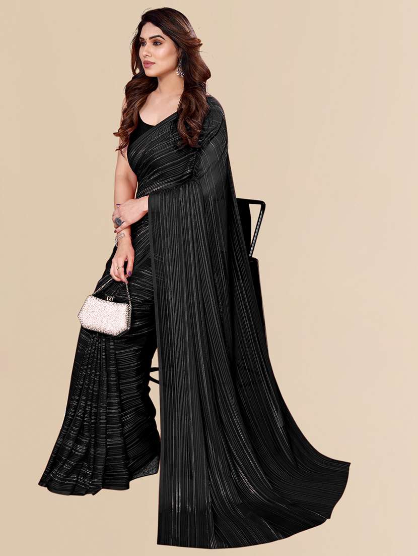 women striped plain saree with blouse - 22050041 -  Standard Image - 2