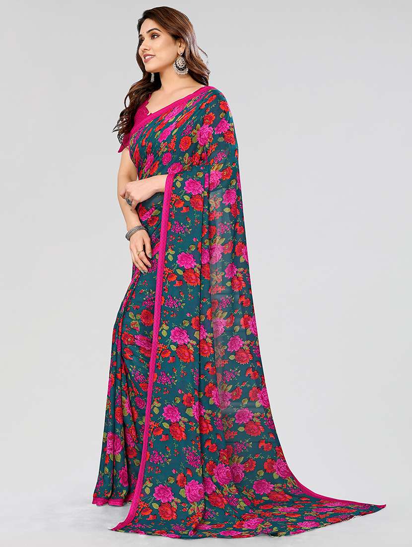 women printed casual wear saree with blouse - 22050122 -  Standard Image - 2