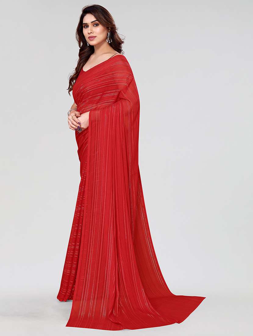 women striped plain saree with blouse - 22050168 -  Standard Image - 2