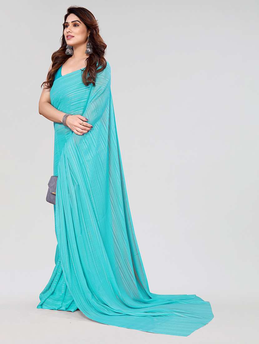 women striped plain saree with blouse - 22050169 -  Standard Image - 2