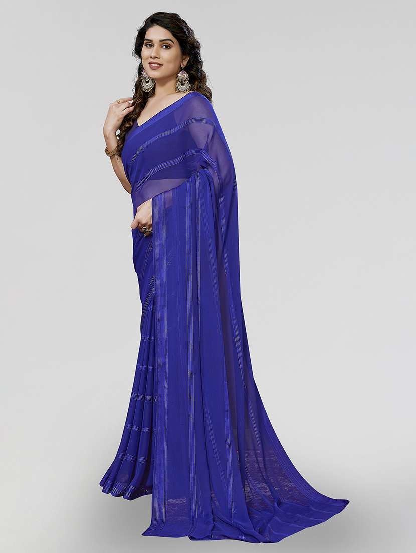 women striped plain saree with blouse - 22050179 -  Standard Image - 2