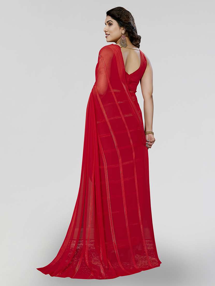 women striped plain saree with blouse - 22050180 -  Standard Image - 2