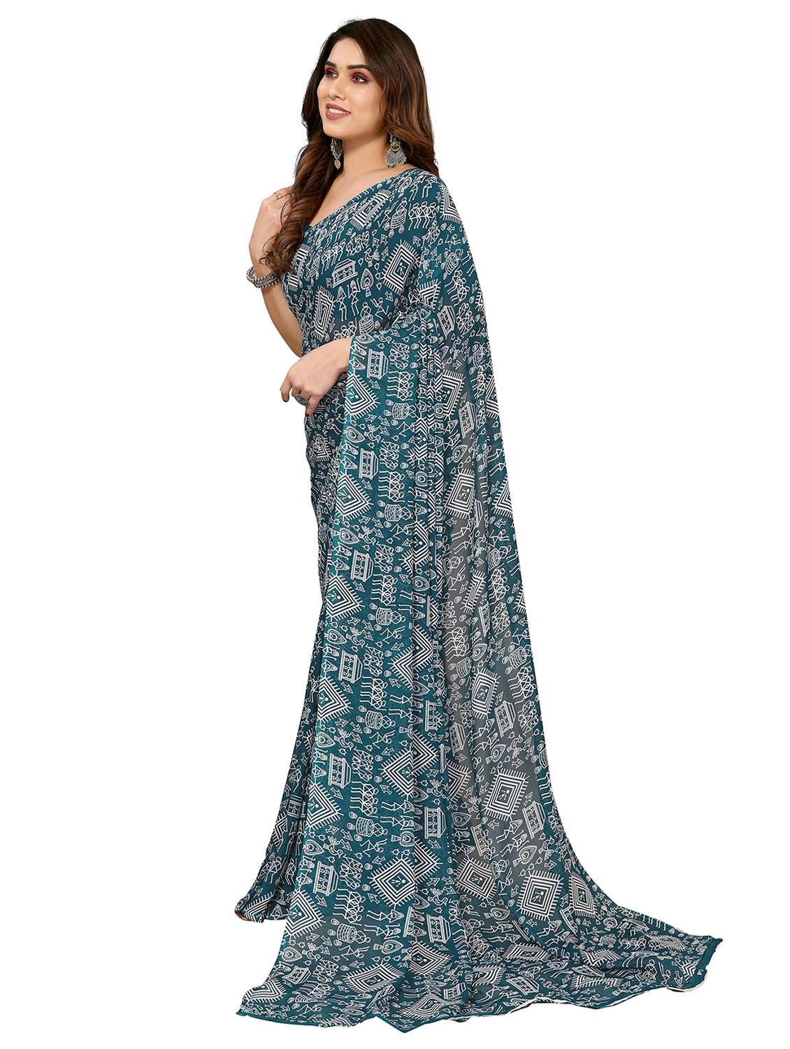 women printed casual wear saree with blouse - 22050197 -  Standard Image - 2