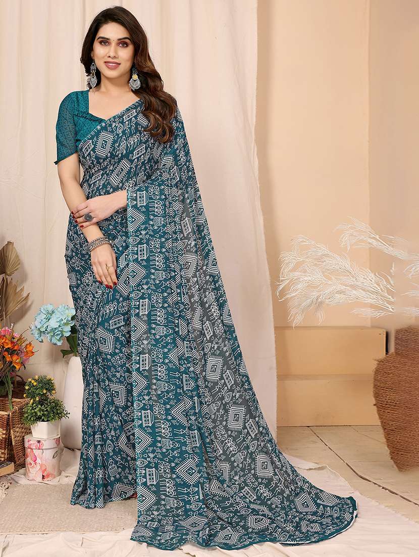 women printed casual wear saree with blouse