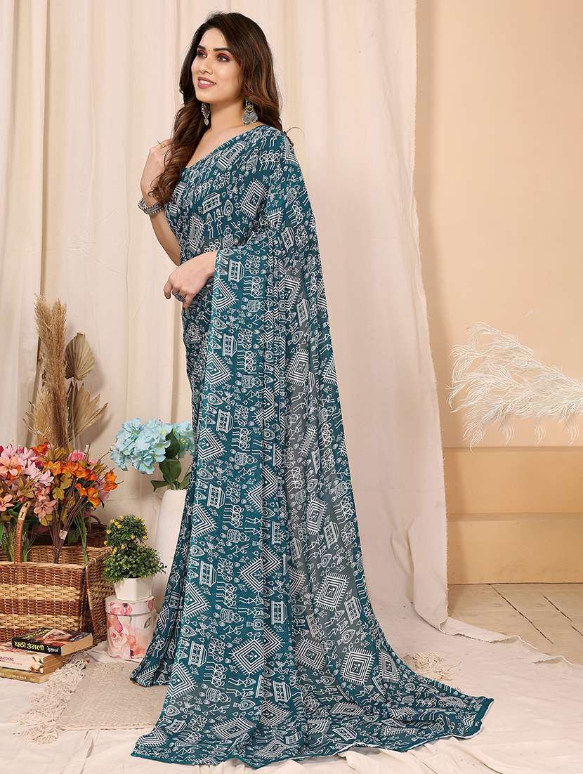women printed casual wear saree with blouse - 22050266 -  Standard Image - 2