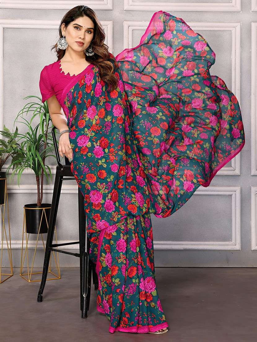women printed casual wear saree with blouse - 22050268 -  Standard Image - 2