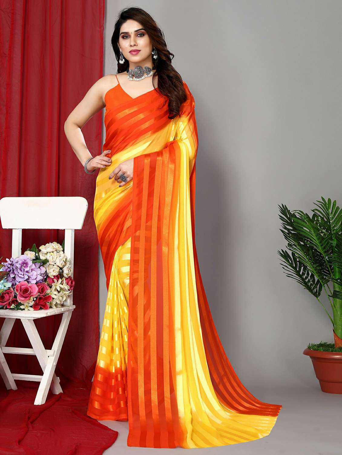 women ombre printed saree with blouse