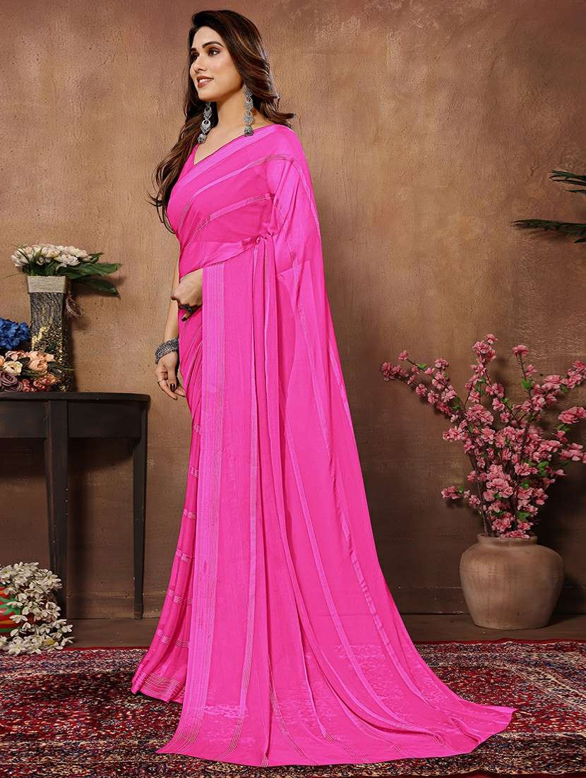 women striped plain saree with blouse - 22050326 - Standard Image - 2