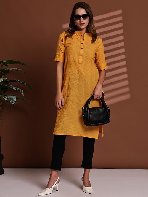 women striped roll up sleeve straight kurta - 22051697 - Standard Image - 0