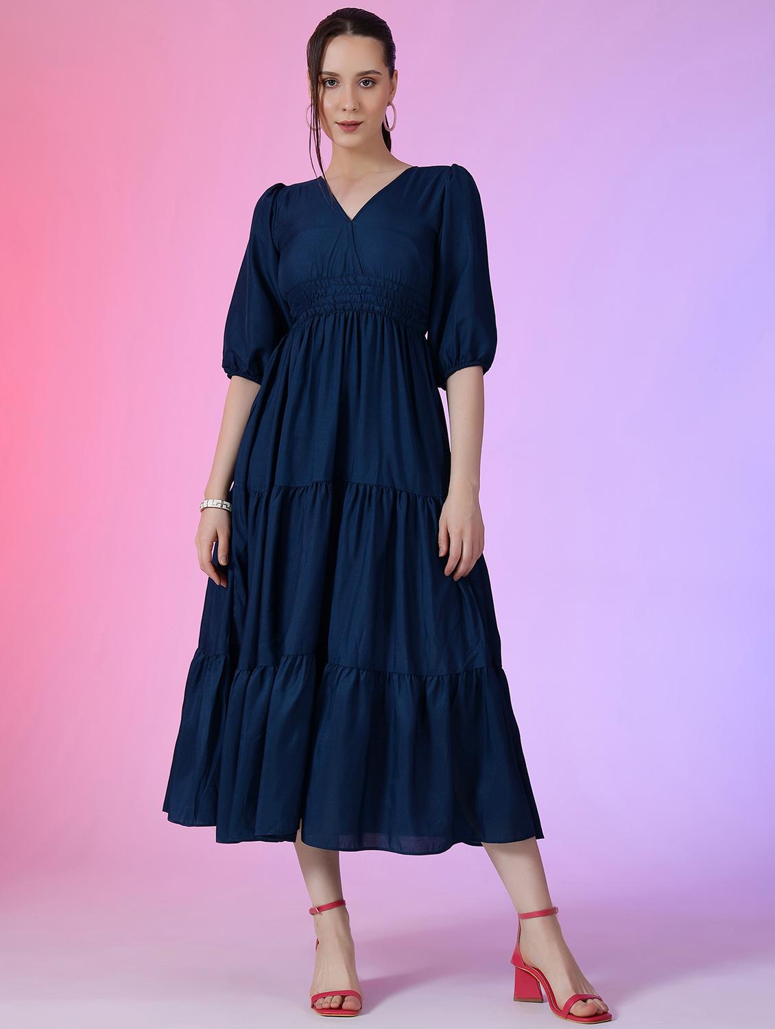 women solid puff sleeve tiered dress - 22051802 -  Zoom Image - 0