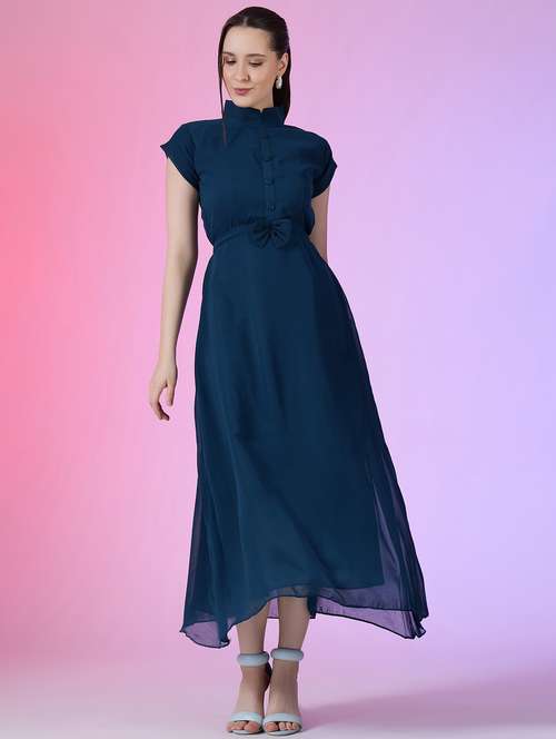 women solid short sleeve fit & flare dress - 22051823 -  Standard Image - 0