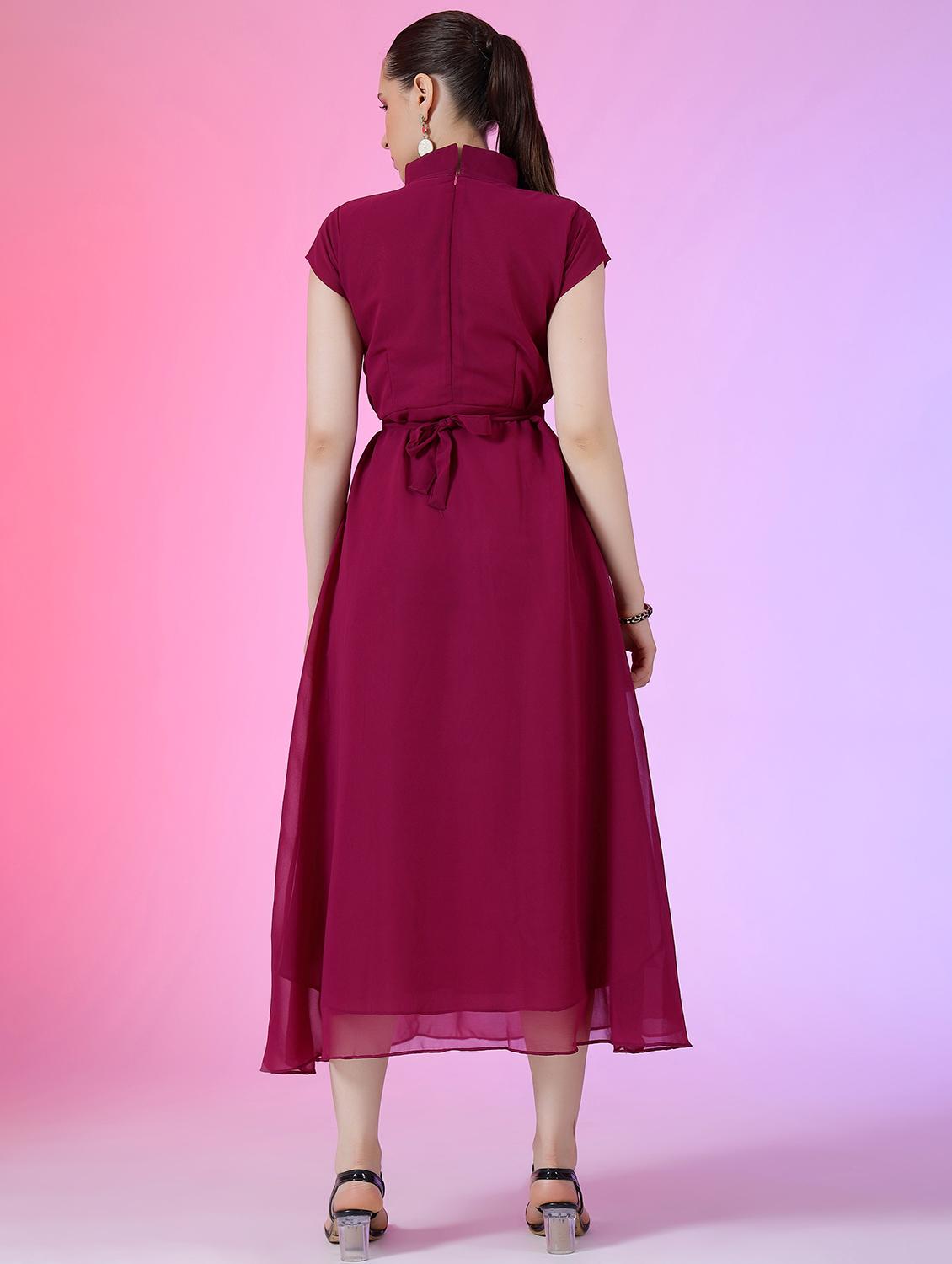 women solid short sleeve fit & flare dress - 22051824 - Standard Image - 2