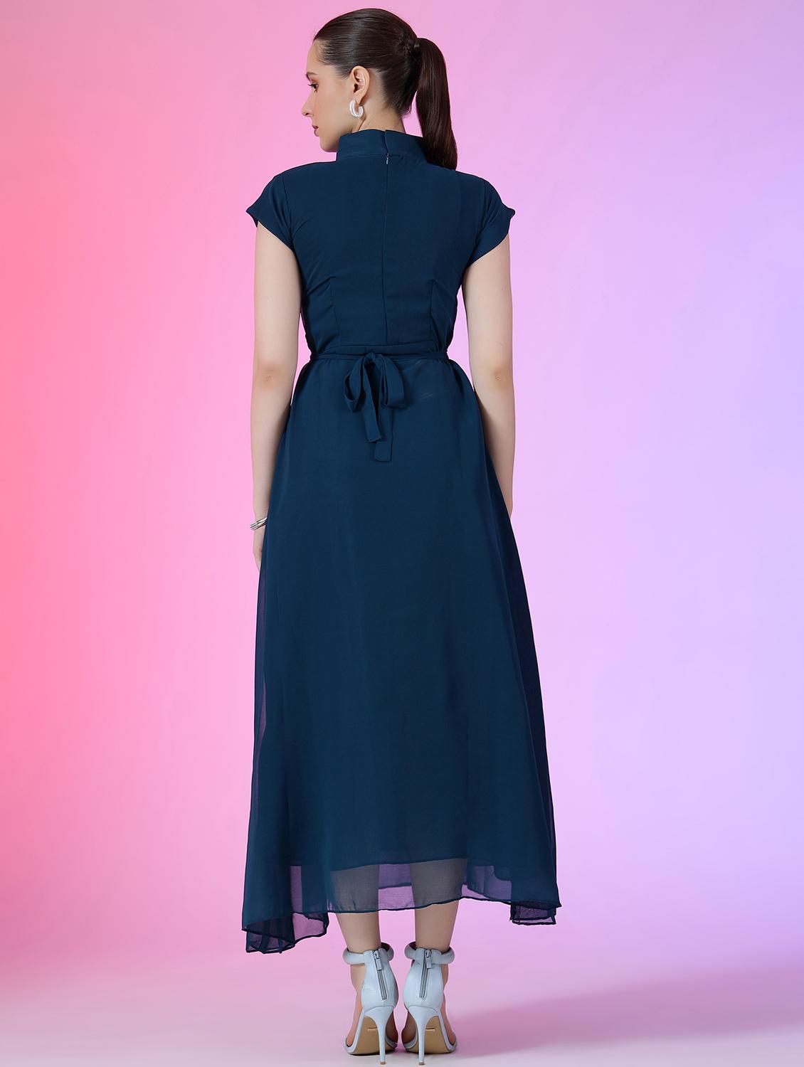 women solid short sleeve fit & flare dress - 22051826 - Standard Image - 2