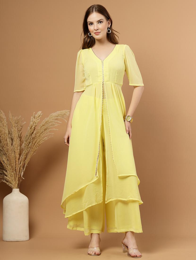 women solid short sleeve ethnic co-ord set - 22051872 - Standard Image - 2