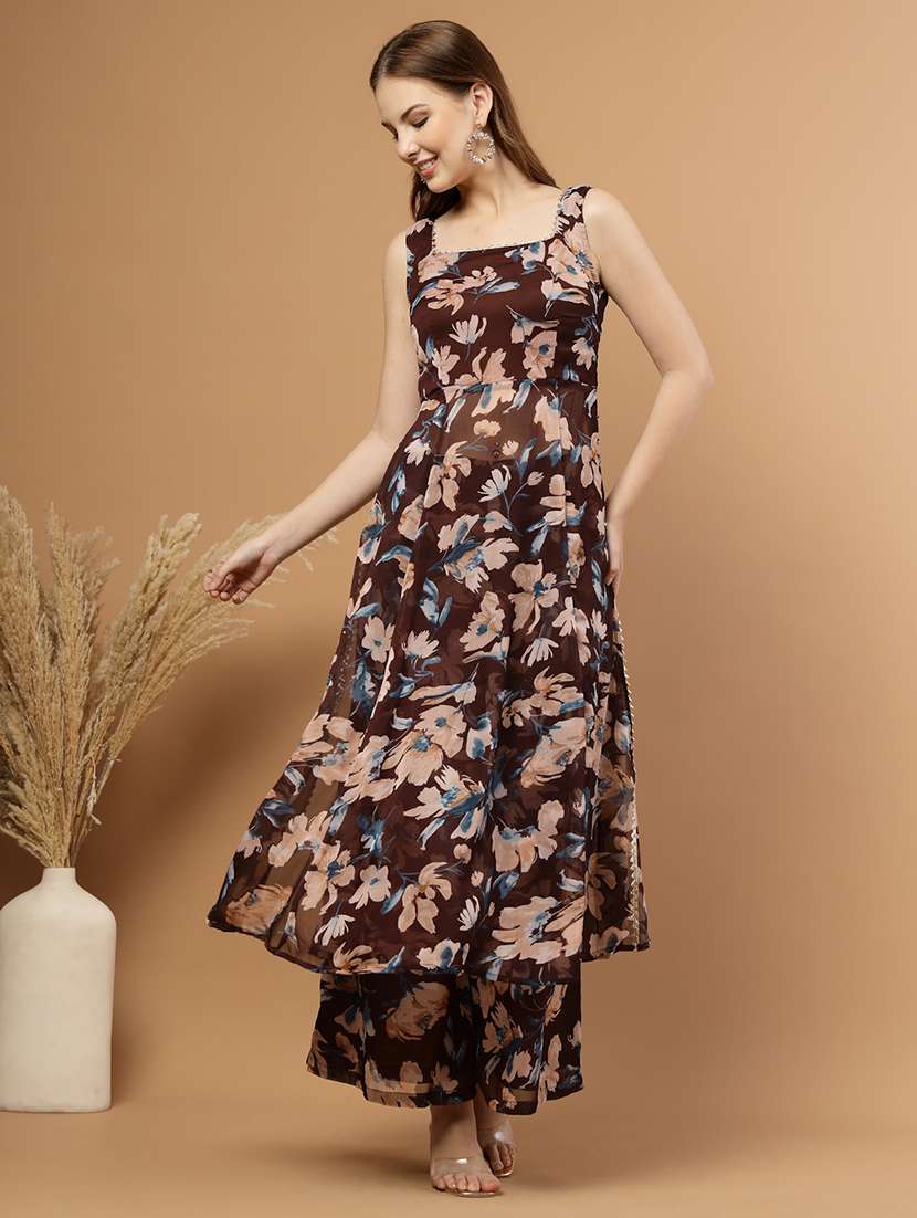 women floral print sleeveless ethnic co-ord set