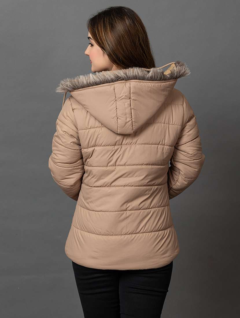 women solid long sleeve hooded parka jacket - 22051960 - Standard Image - 2