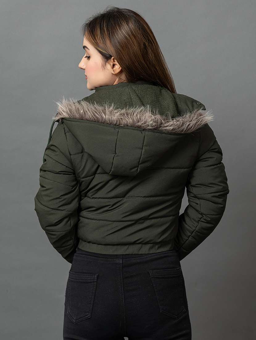 women solid long sleeve hooded parka jacket - 22051965 - Standard Image - 2