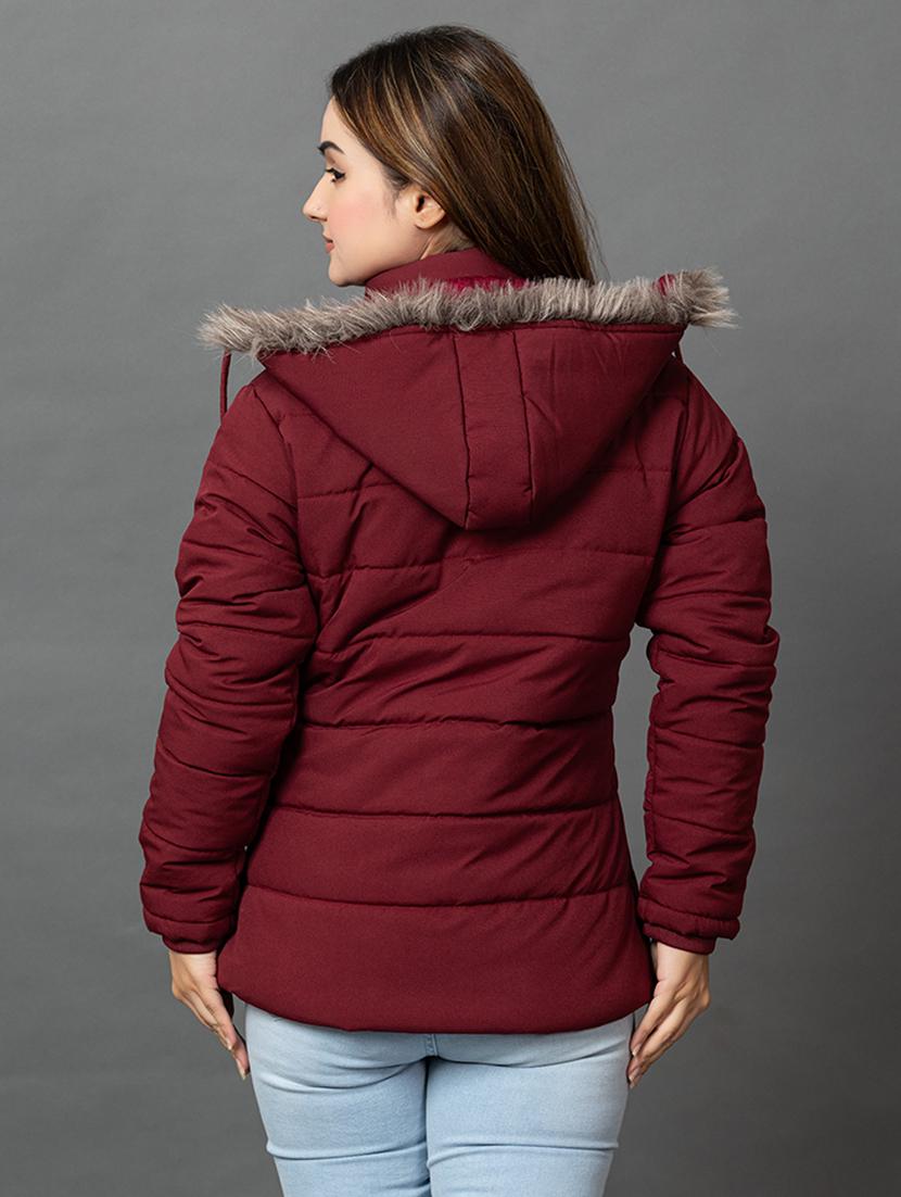 women solid long sleeve hooded parka jacket - 22051966 - Standard Image - 2