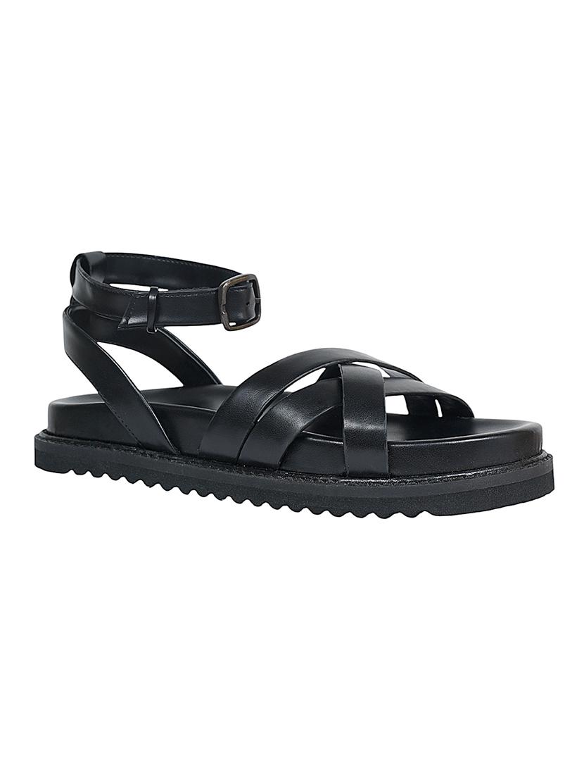women black solid ankle strap sandal - 22051981 - Standard Image - 2