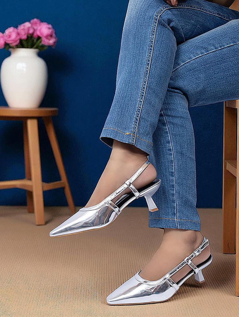 silver patent leather back strap sandals - 22051993 - Zoom Image - 0