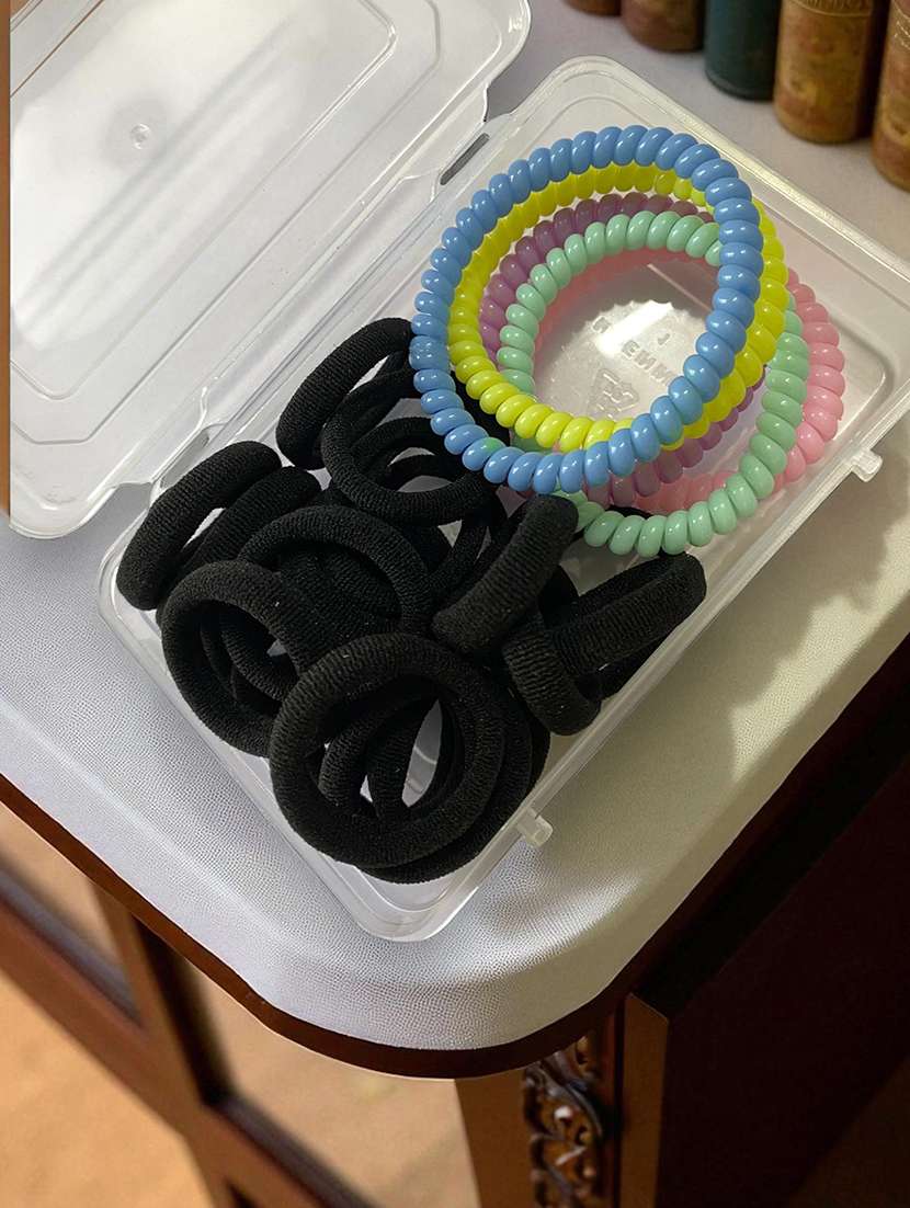 set of multi-color plastic scrunchies  - 22051998 -  Standard Image - 2