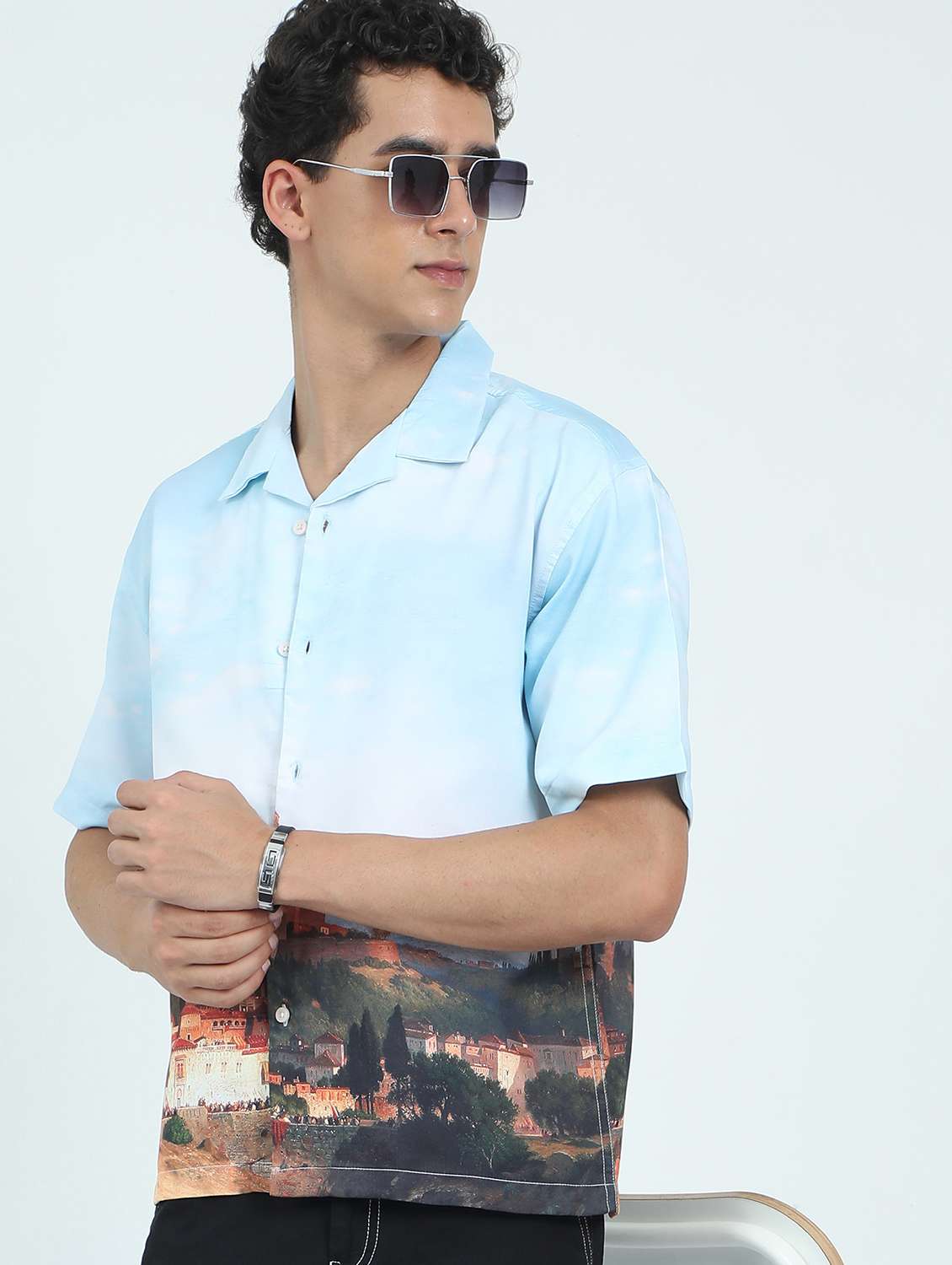 men printed short sleeve regular fit shirt