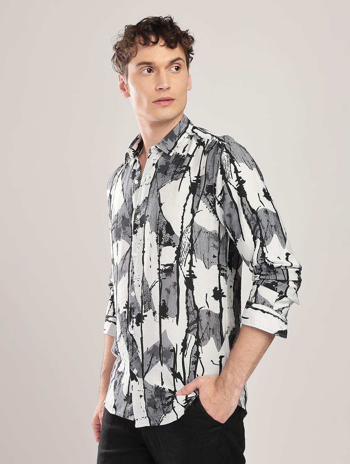 men printed collared long sleeve regular fit shirt - 22052122 - Standard Image - 2