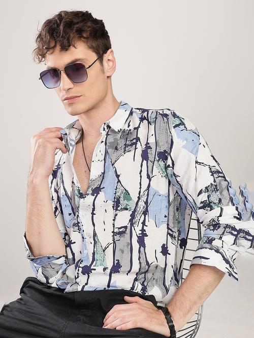 men printed collared long sleeve regular fit shirt - 22052123 - Standard Image - 0