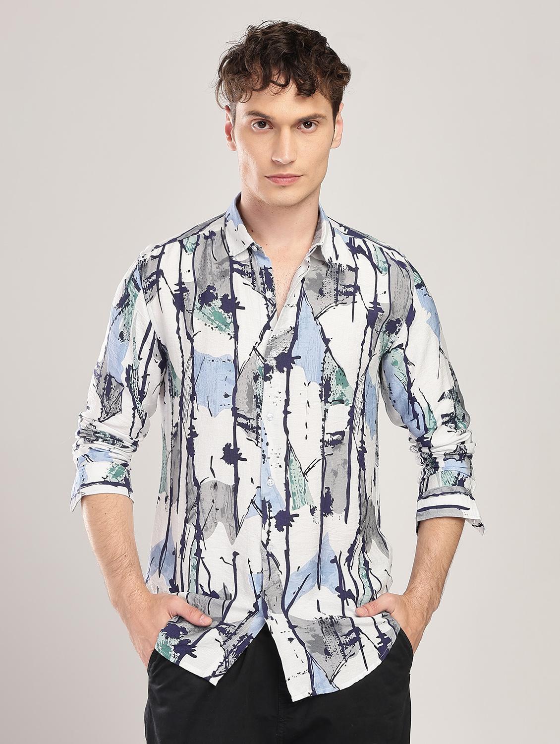 men printed collared long sleeve regular fit shirt - 22052123 - Standard Image - 2