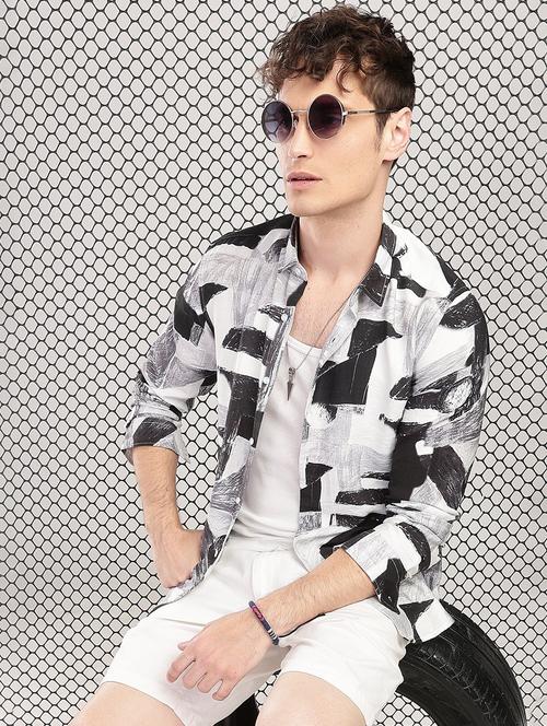 men printed collared long sleeve regular fit shirt - 22052126 - Standard Image - 0