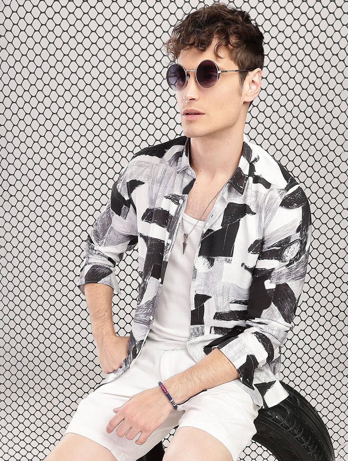 men printed collared long sleeve regular fit shirt - 22052126 - Zoom Image - 0