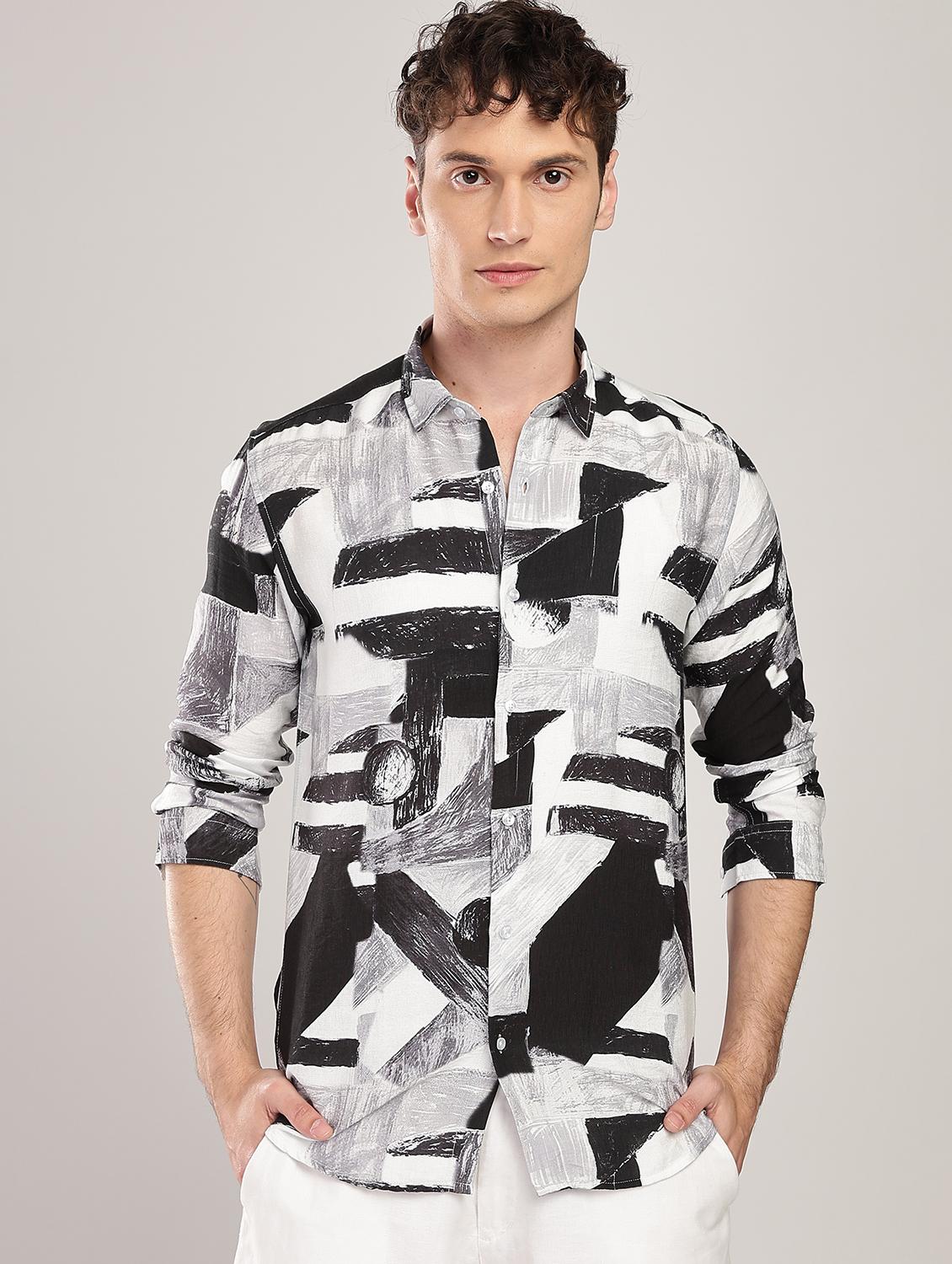 men printed collared long sleeve regular fit shirt - 22052126 - Standard Image - 2