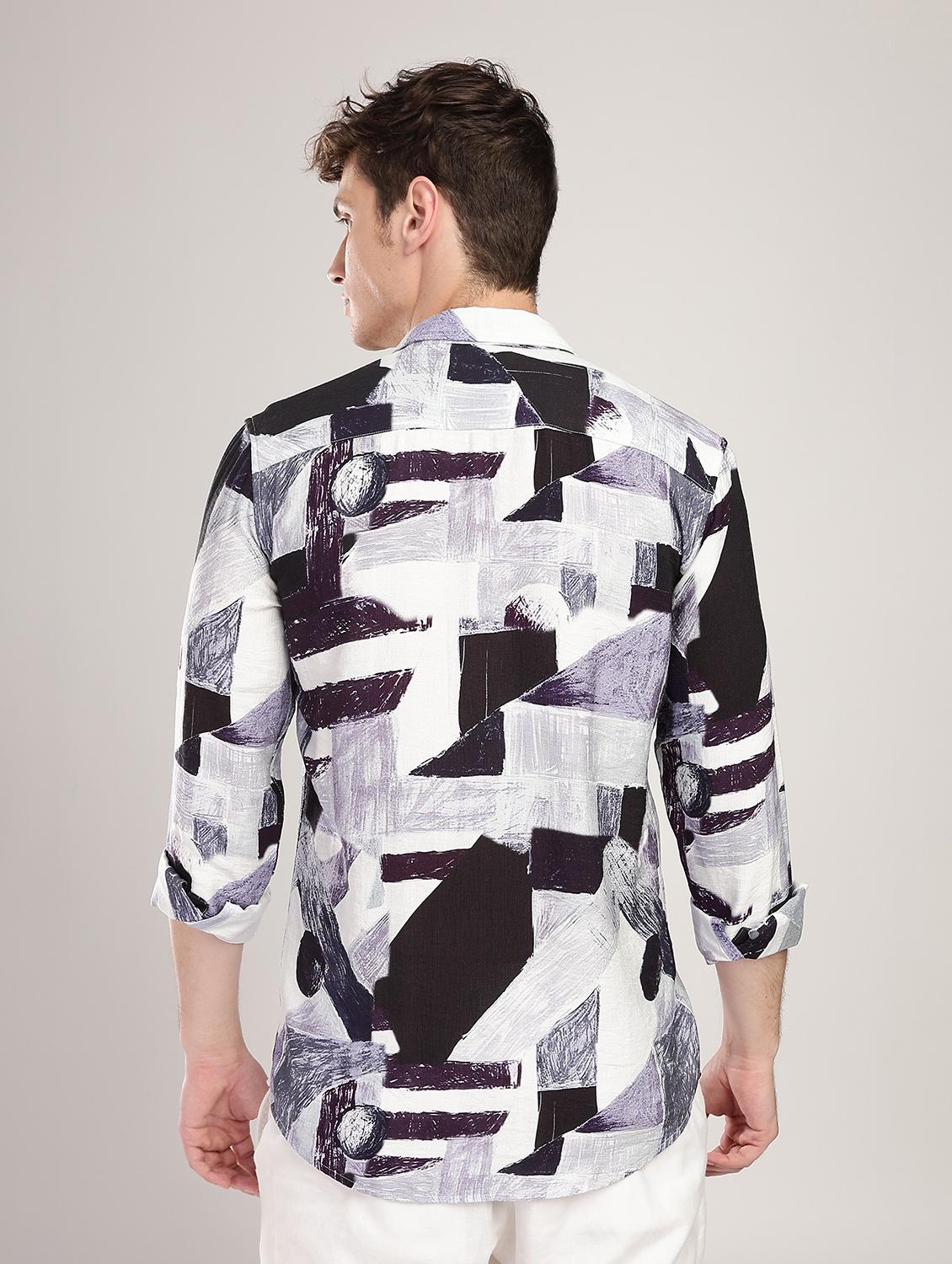 men printed collared long sleeve regular fit shirt - 22052127 - Standard Image - 2