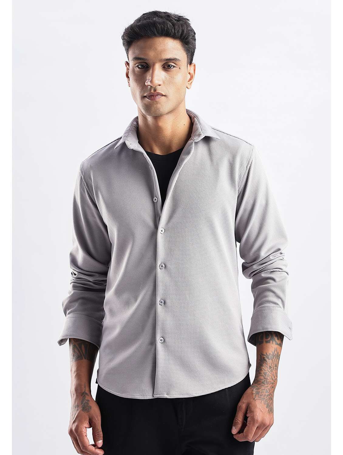 men solid collared long sleeve regular fit shirt - 22052145 -  Zoom Image - 0
