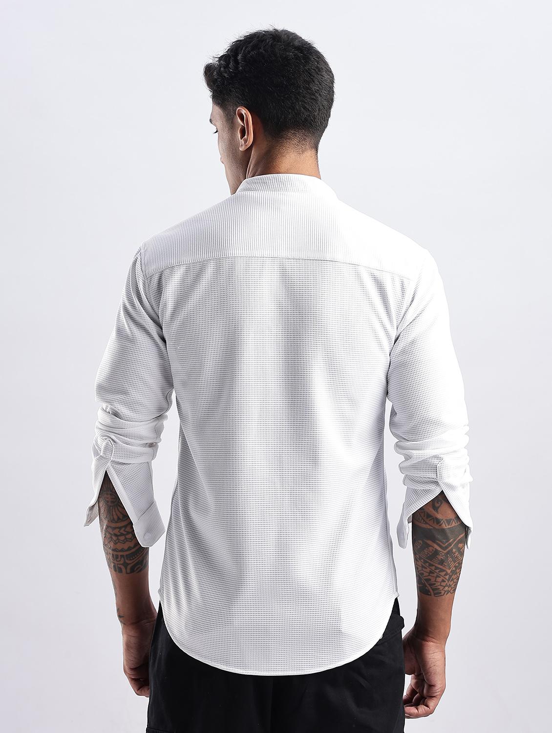 men solid mandarin collared long sleeve regular fit shirt - 22052148 - Standard Image - 2