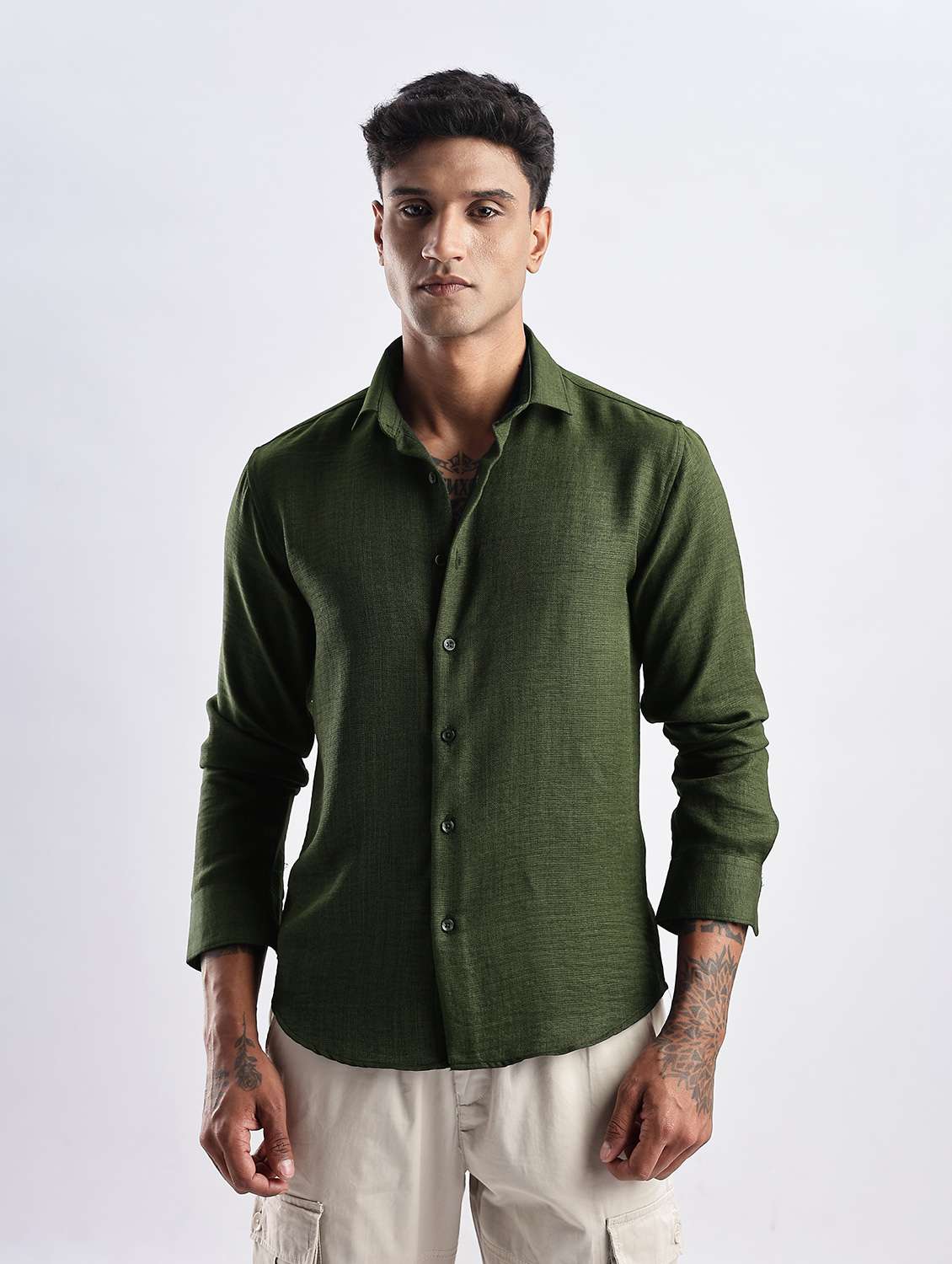 men solid collared long sleeve regular fit shirt - 22052154 -  Standard Image - 2