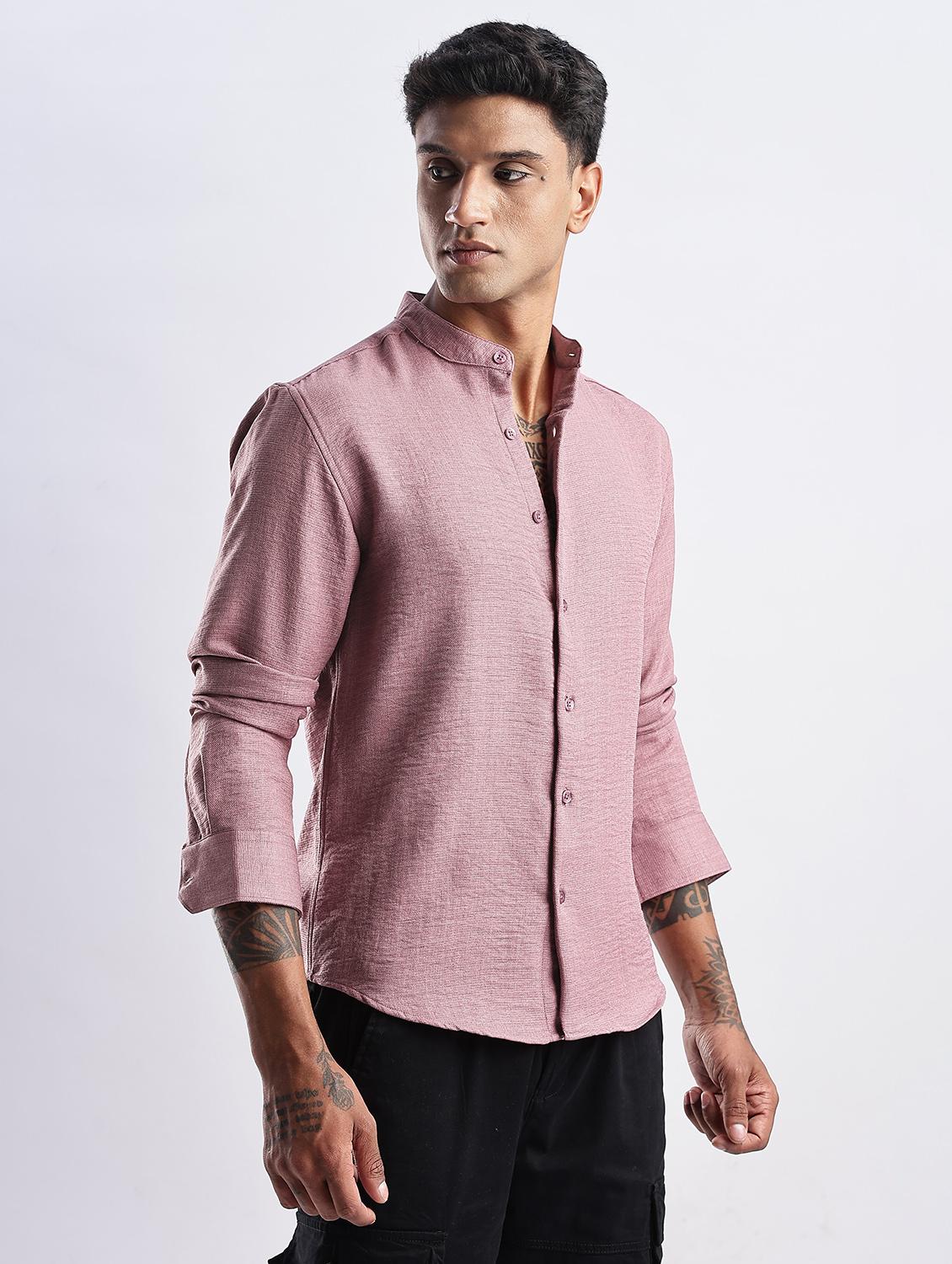 men solid mandarin collar long sleeve regular fit shirt - 22052158 - Standard Image - 2