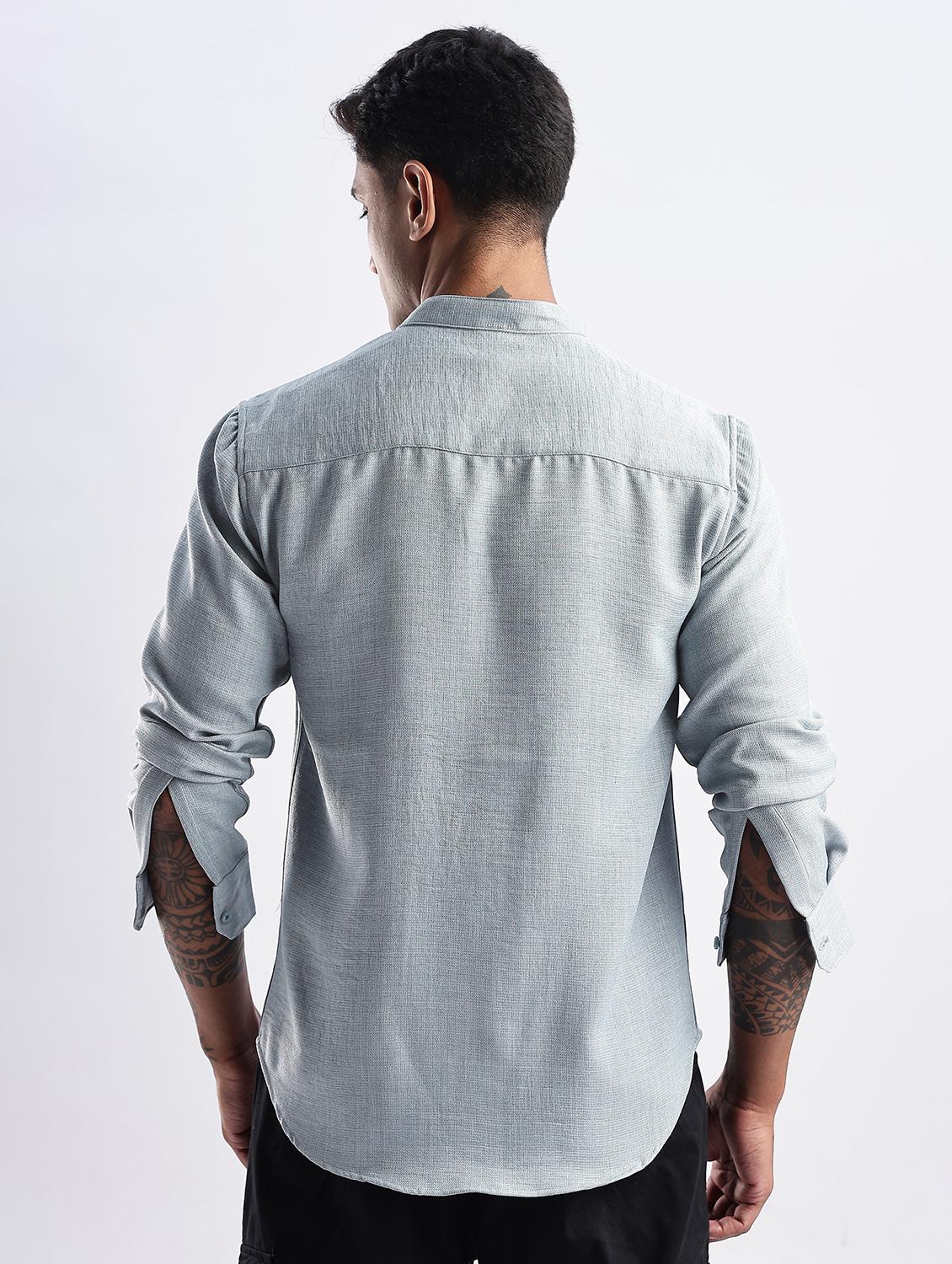 men solid mandarin collar long sleeve regular fit shirt - 22052161 - Standard Image - 2