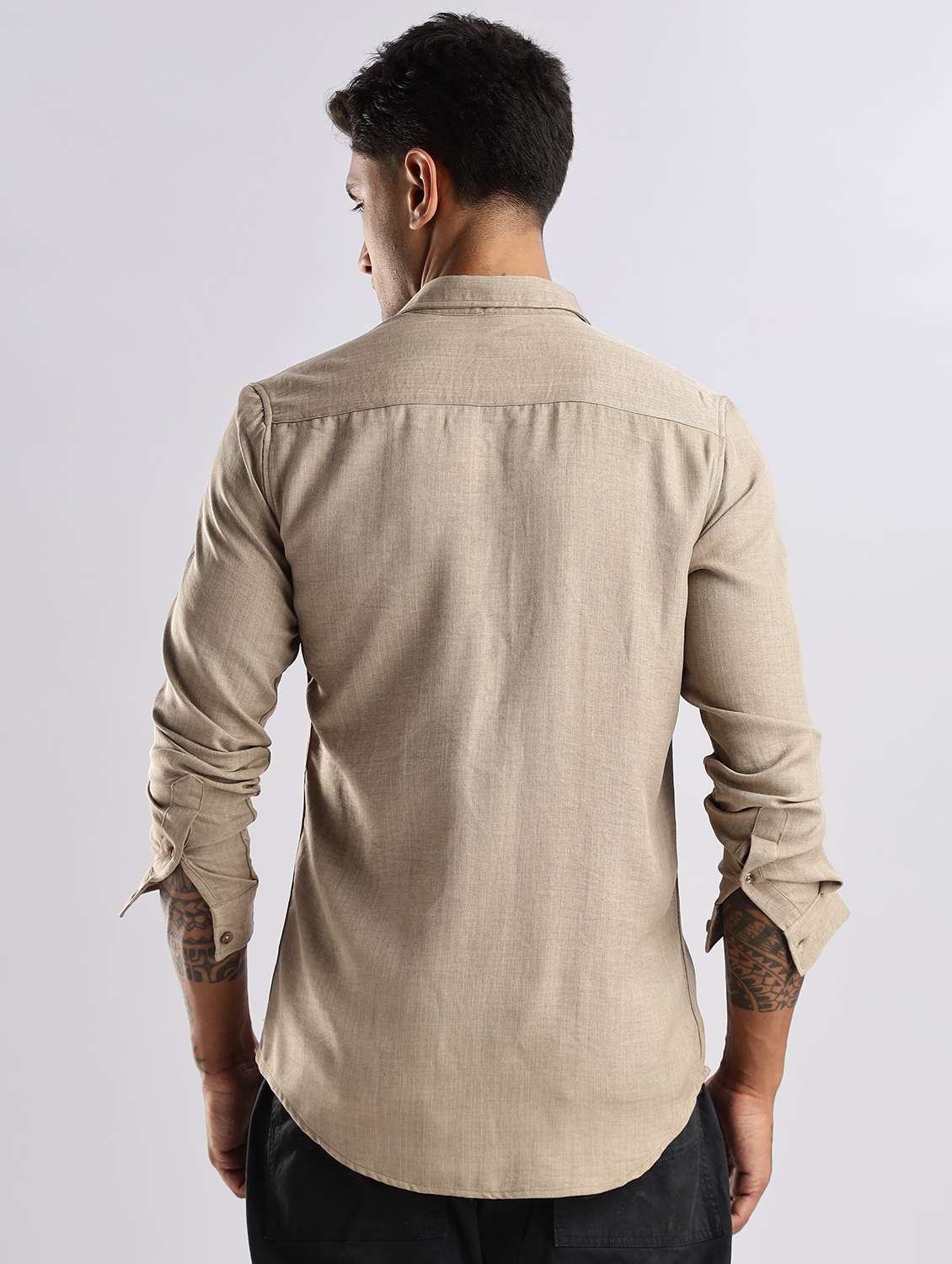 men solid collared long sleeve regular fit shirt - 22052190 -  Standard Image - 2