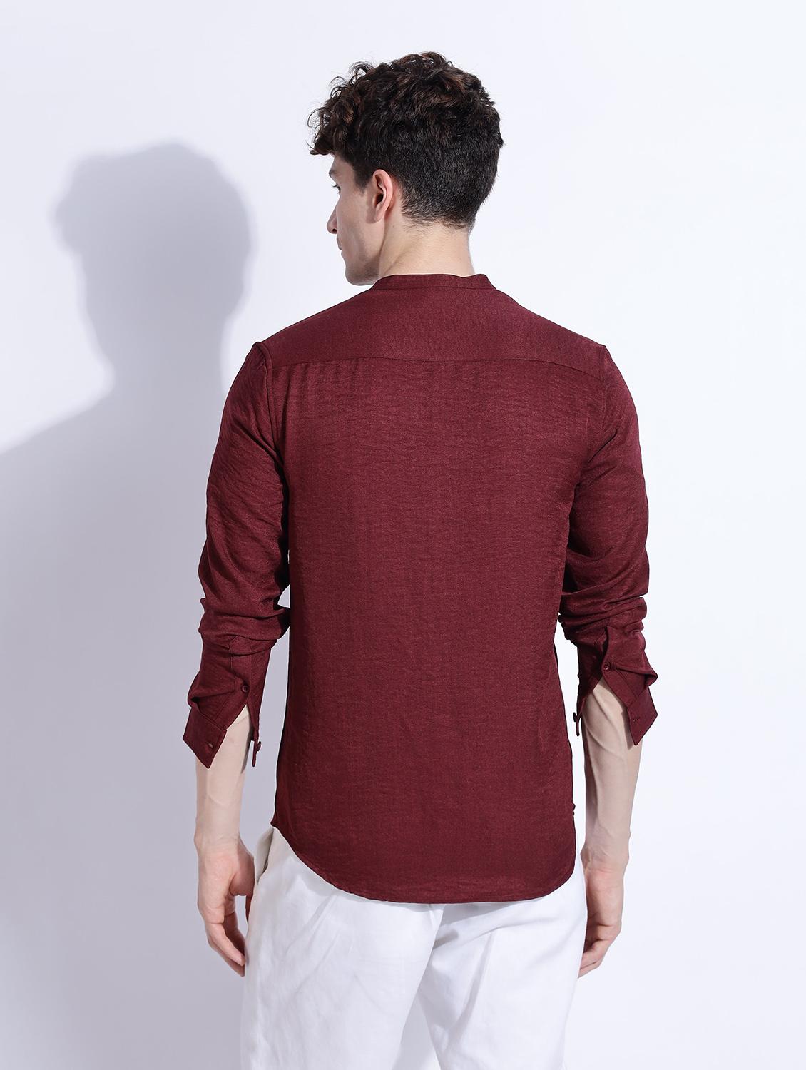 men solid mandarin collar long sleeve regular fit shirt - 22052192 - Standard Image - 2