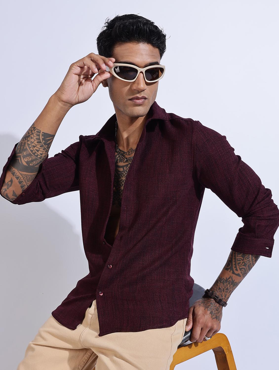men solid collared long sleeve regular fit shirt - 22052198 - Zoom Image - 0