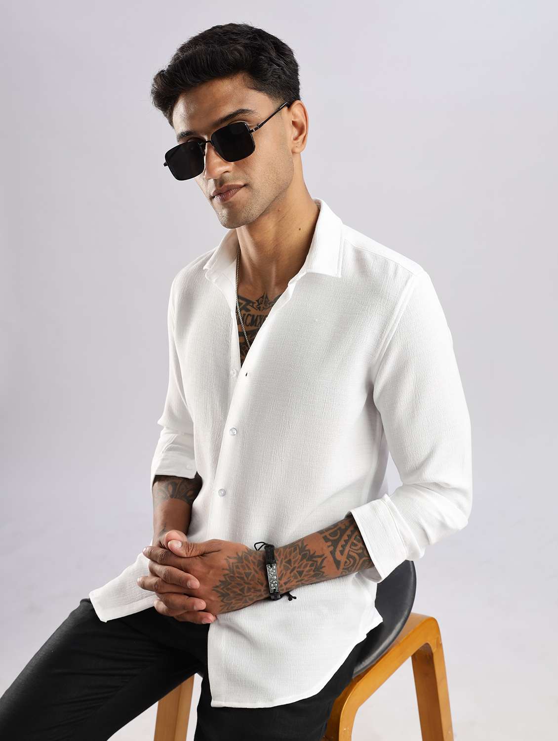 men solid collared long sleeve regular fit shirt